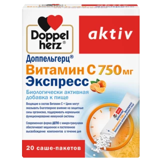 Illustration of the product packaging Doppelherz aktiv Витамин С 750 мг Экспресс front view